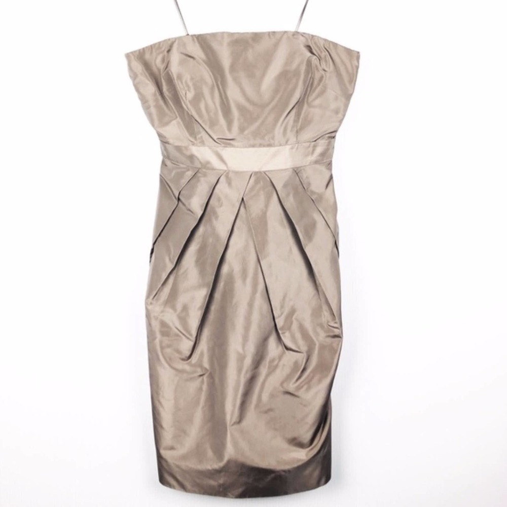 J Crew Silk Taffeta Strapless Taupe Sheath Dress